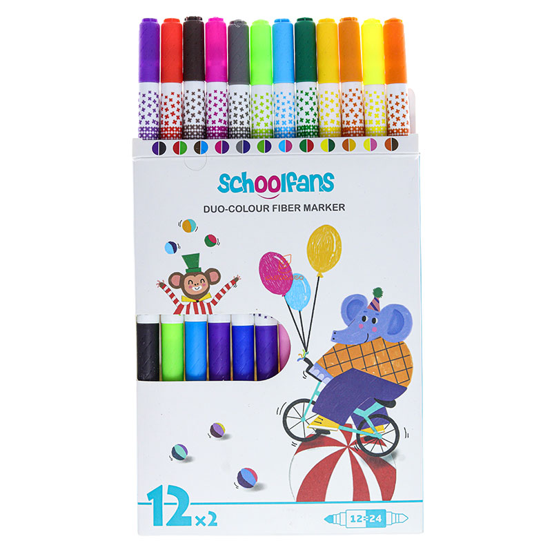 ماژیک رنگ آمیزی 12 رنگ دو سر مدل DUO2425 اسکول فنس SCHOOLFANS