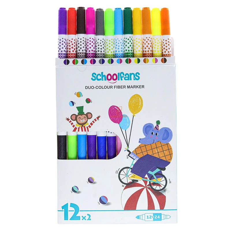 ماژیک رنگ آمیزی 12 رنگ دو سر مدل DUO2425 اسکول فنس SCHOOLFANS (4)