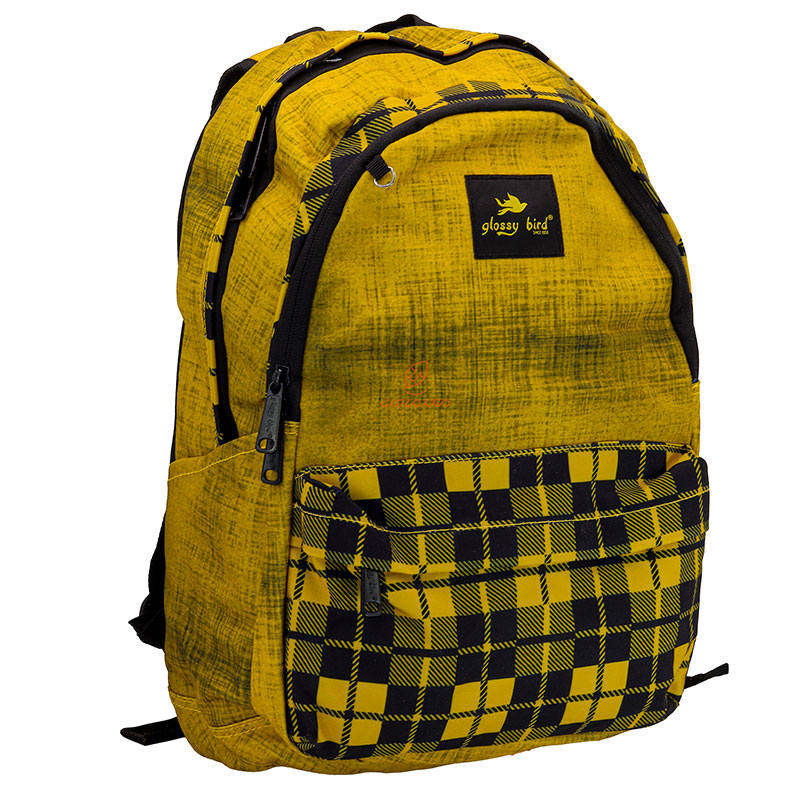 کوله پشتی طرح شطرنجی زردمشکی گلسی برد 2580 GLOSSI BIRD (7)