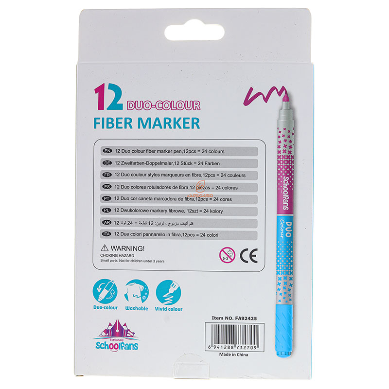 ماژیک رنگ آمیزی 12 رنگ دو سر مدل DUO2425 اسکول فنس SCHOOLFANS (3)