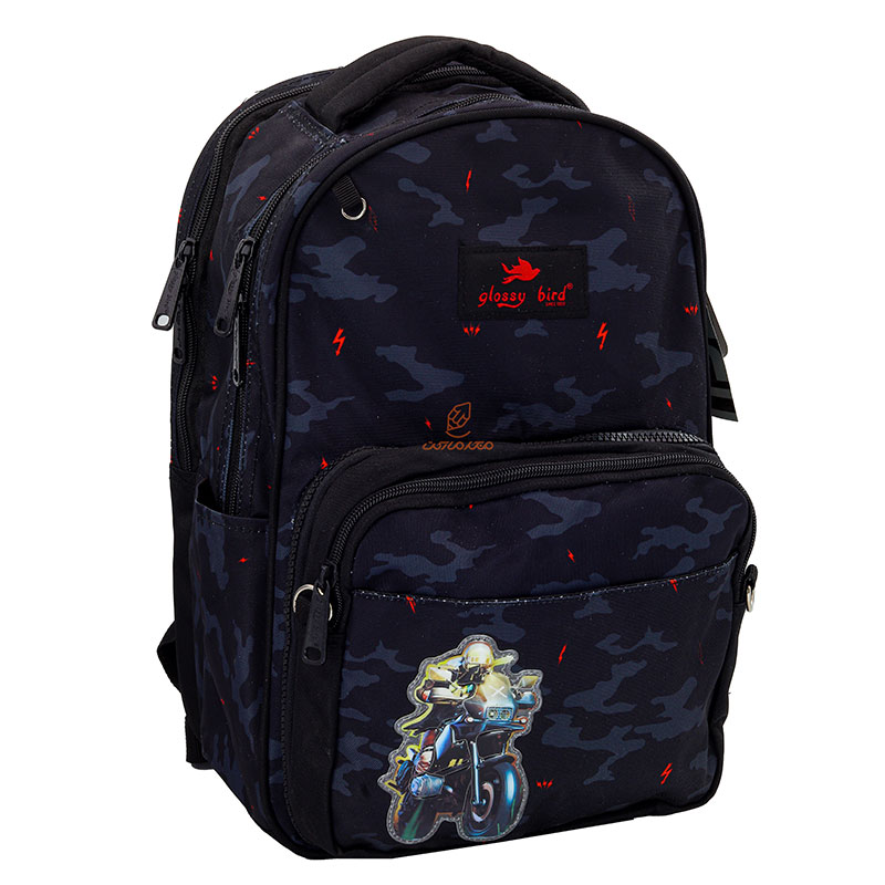 کوله پشتی دو تکه طرح موتور سوار 2594 گلسی برد GLOSSY BIRD (5)