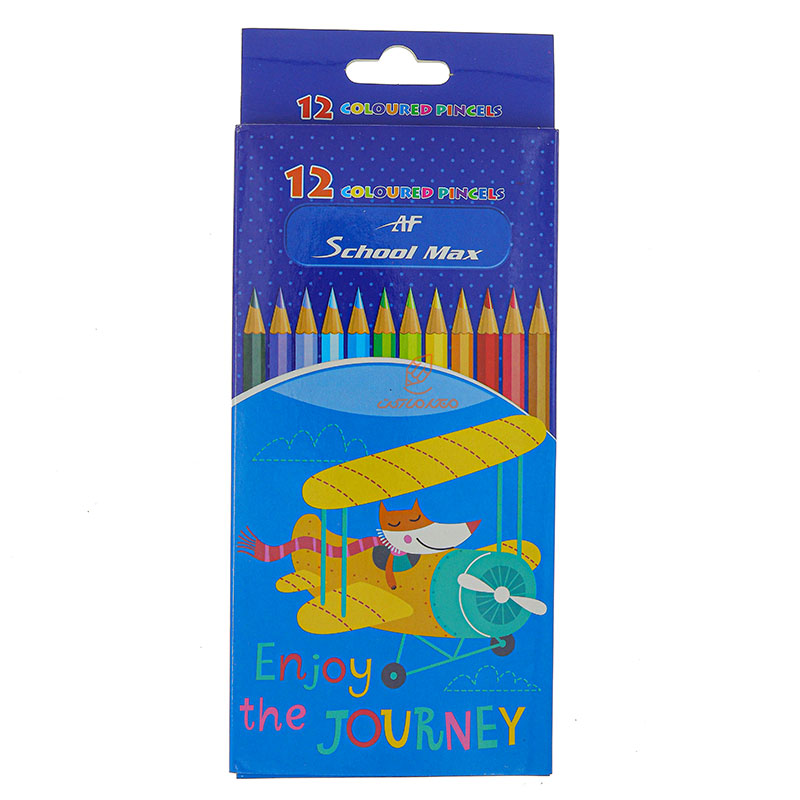 مداد رنگی 12 رنگ جعبه مقوایی طرح روباه خلبان اسکول مکس SCHOOL MAX