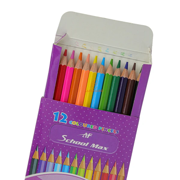 مداد رنگی 12 رنگ جعبه مقوایی طرح دخترک و عروسک خرس اسکول مکس SCHOOL MAX (5)