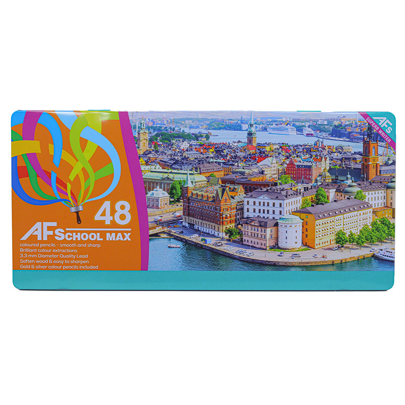 مداد رنگی 48 رنگ جعبه فلزی طرح شهر بندری اسکول مکس SCHOOL MAX