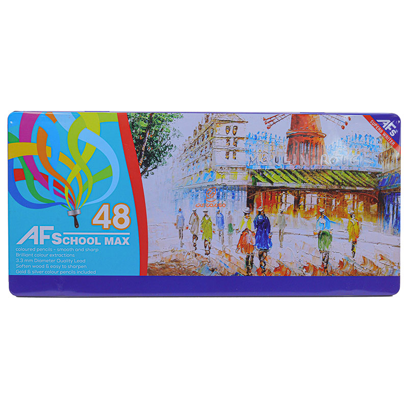 مداد رنگی 48 رنگ جعبه فلزی طرح پیاده روی اسکول مکس SCHOOL MAX