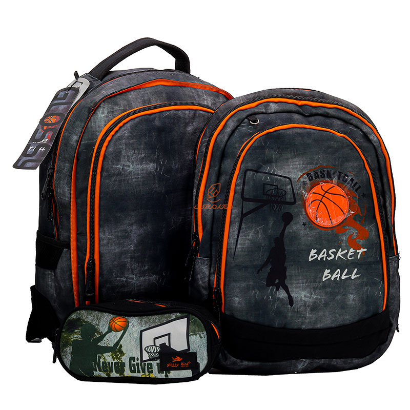 کوله پشتی پسرانه سه تکه طرح بسکتبال 2578 گلسی برد GLOSSY BIRD