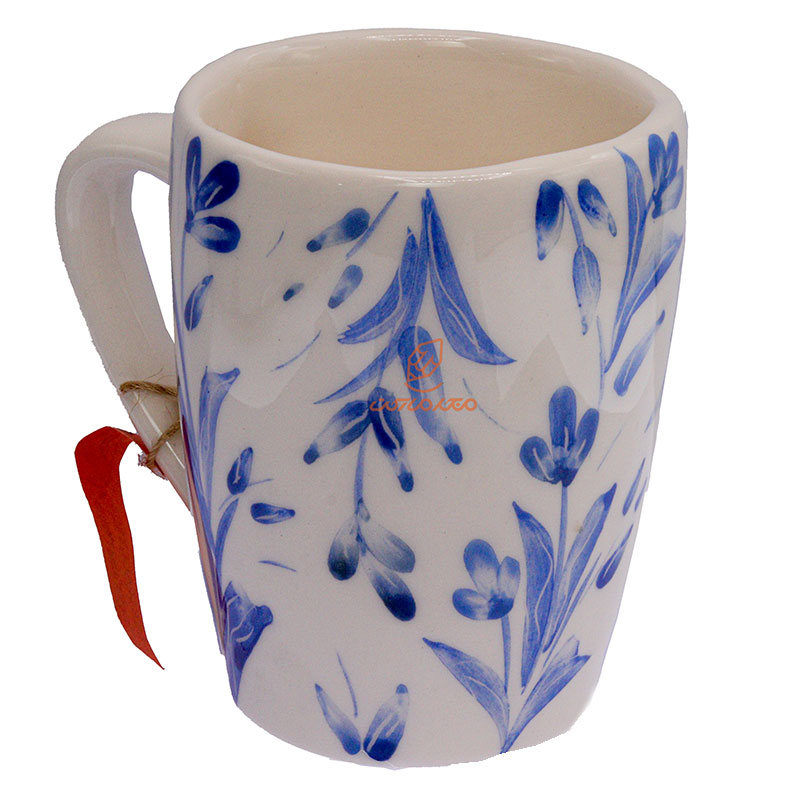 ماگ استوانه سفید گل آبی (4)