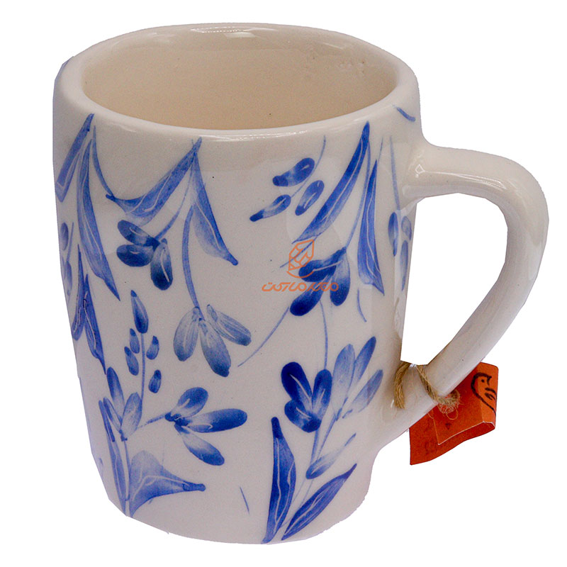 ماگ استوانه سفید گل آبی