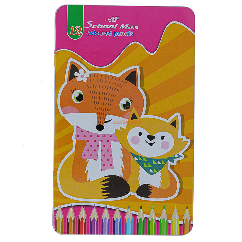 مداد رنگی 12رنگ جعبه فلزی طرح روباه اسکول مکس SCHOOL MAX