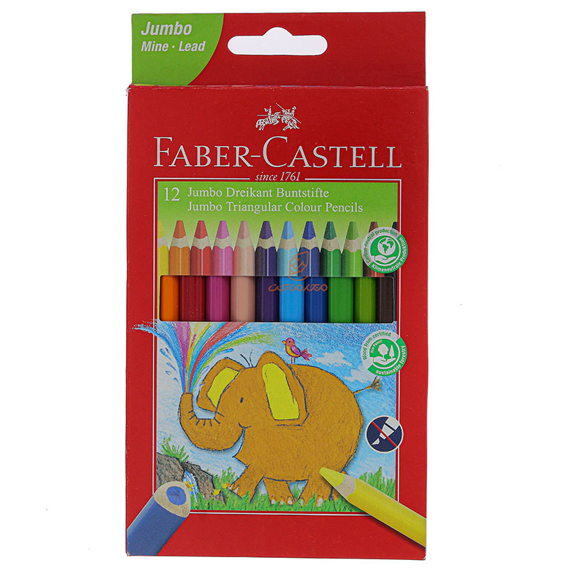 مداد رنگی 12 رنگی جامبو جعبه مقوایی فابر کاستل FABERCASTELL