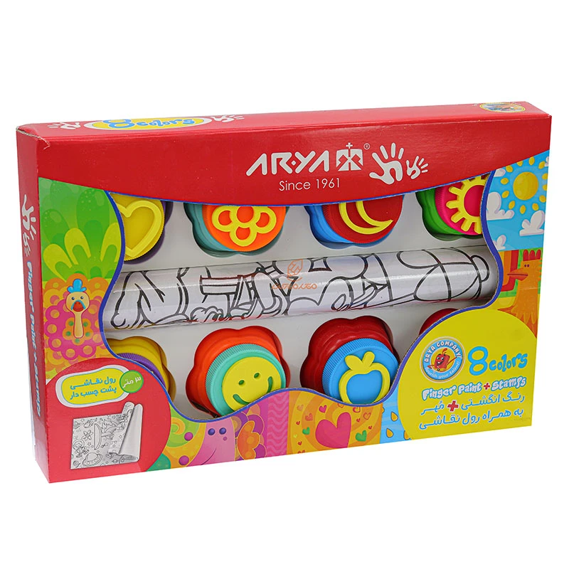 رنگ انگشتی 8 رنگ+مهر و رول نقاشی کد 7031 آریا ARYA (2)