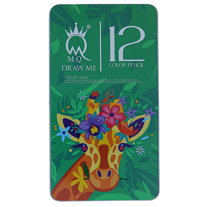مداد رنگی 12 رنگ جعبه فلزی طرح زرافه ام کیو MQ