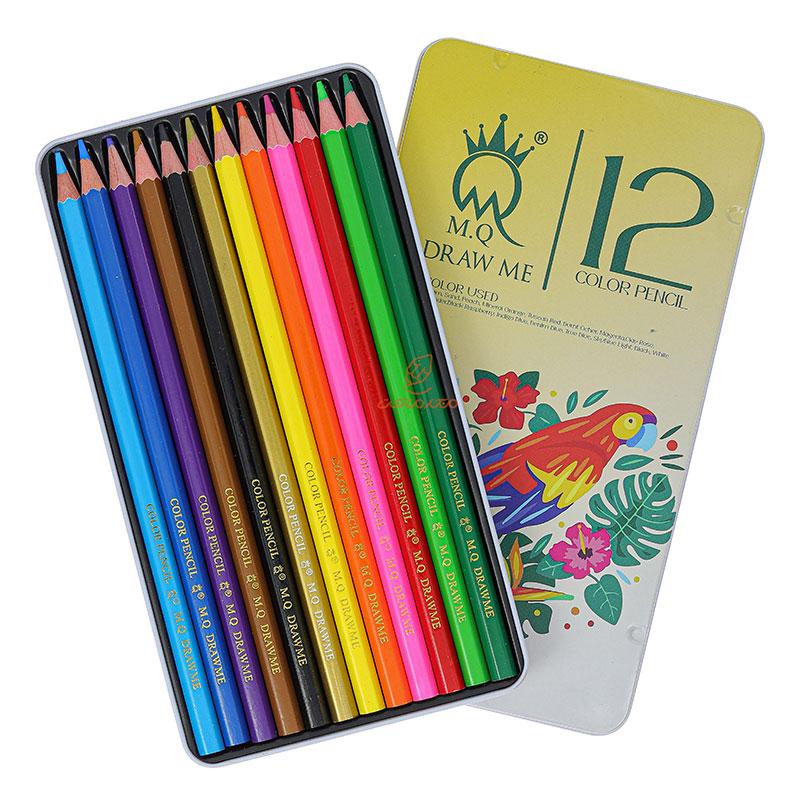 مداد رنگی 12 رنگ جعبه فلزی طرح طوطی ام کیو MQ (1)