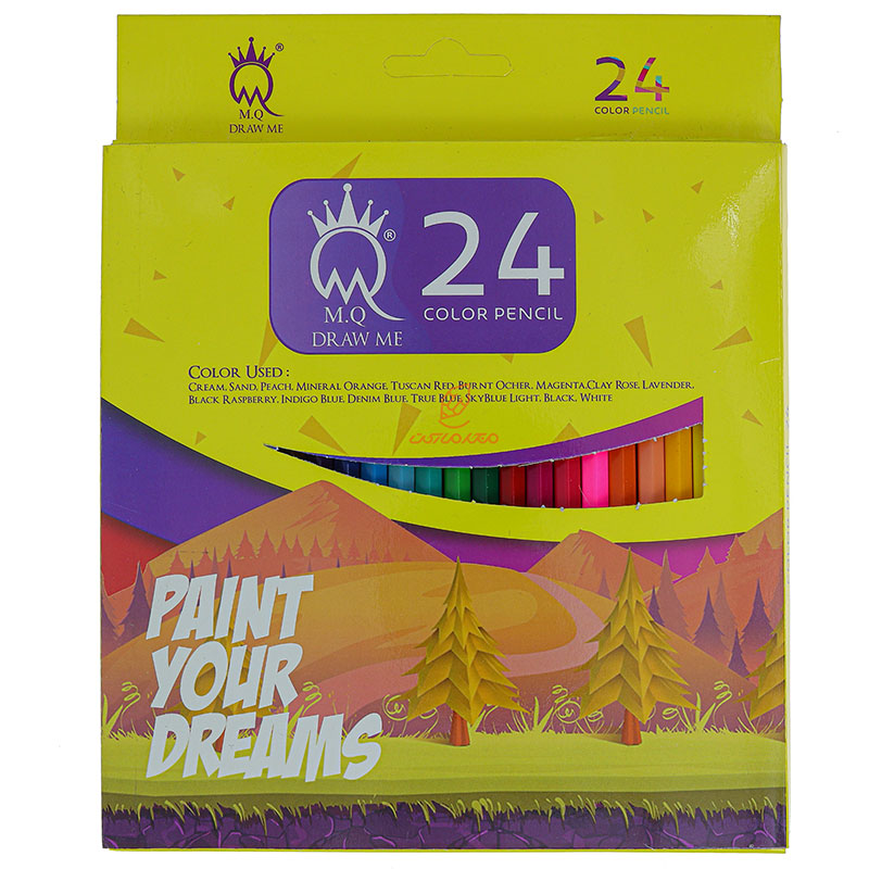 مداد رنگی 24 رنگ جعبه مقوایی زرد ام کیو MQ