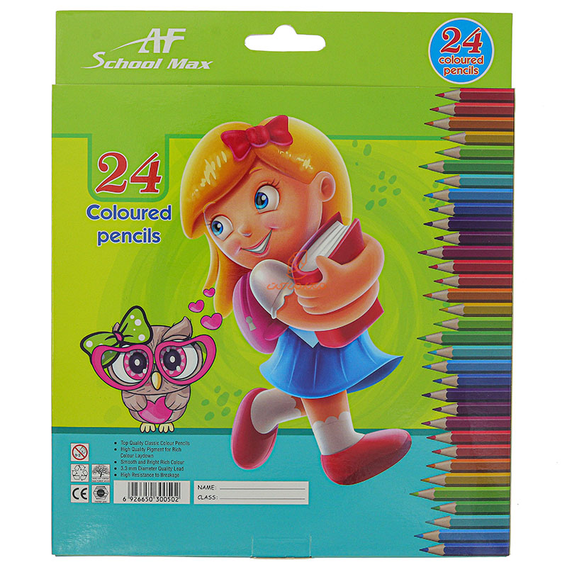 مداد رنگی 24 رنگ جعبه مقوایی طرح دخترک اسکول مکس SCHOOL MAX