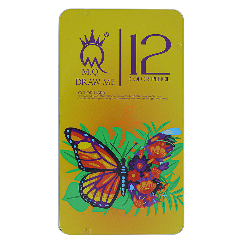 مداد رنگی 12 رنگ جعبه فلزی طرح پروانه ام کیو MQ