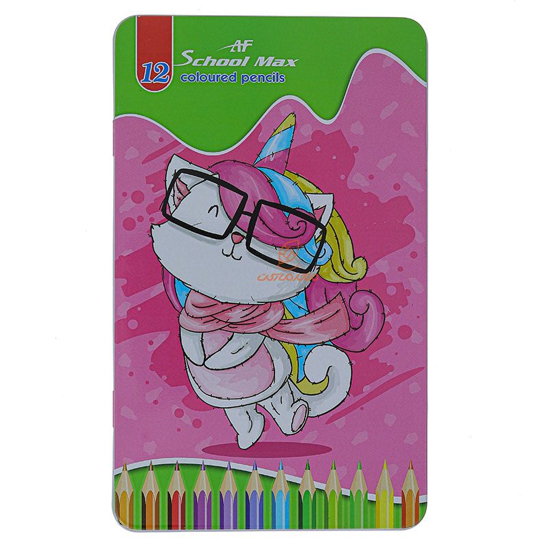 مداد رنگی 12رنگ جعبه فلزی طرح یونی کورن اسکول مکس SCHOOL MAX