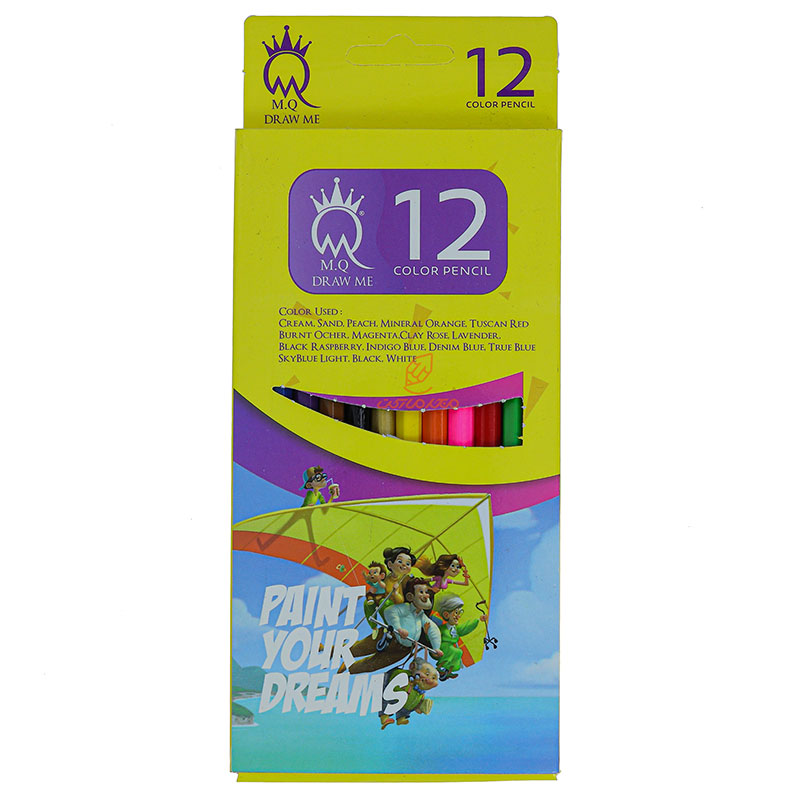 مداد رنگی 12 رنگ جعبه مقوایی زرد ام کیو MQ