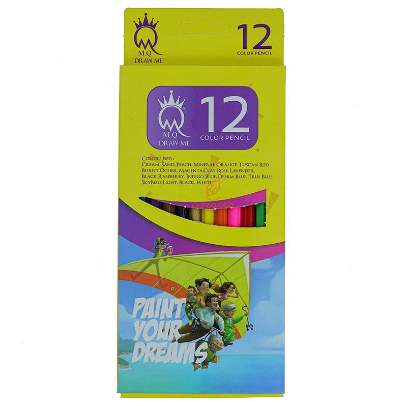 مداد رنگی 12 رنگ جعبه مقوایی زرد ام کیو MQ (2)