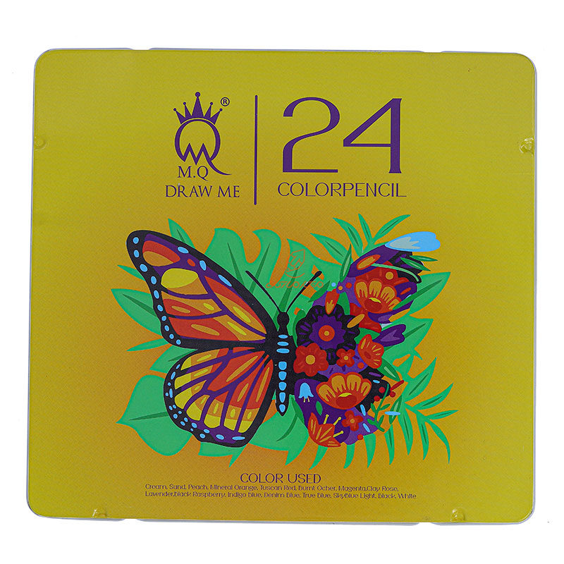 مداد رنگی 24 رنگ جعبه فلزی طرح پروانه ام کیو MQ