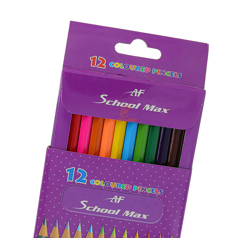مداد رنگی 12 رنگ جعبه مقوایی طرح دخترک و عروسک خرس اسکول مکس SCHOOL MAX (4)