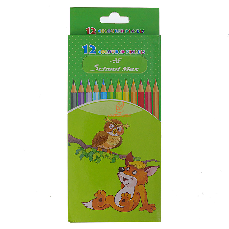 مداد رنگی 12 رنگ جعبه مقوایی طرح جغد و روباه اسکول مکس SCHOOL MAX