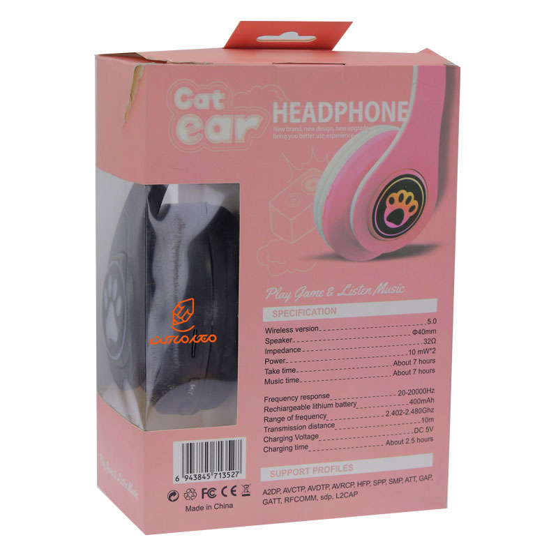 هدفون بلوتوثی مدل B39 گربه ای مشکی CAT EAR (3)