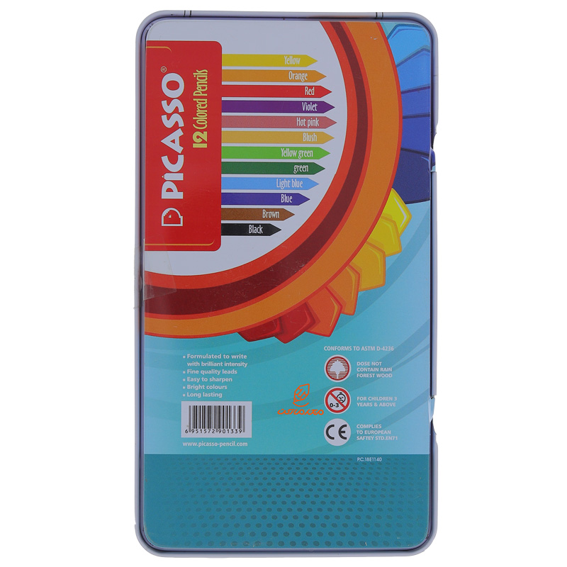 مداد رنگی 12 رنگ جعبه فلزی طرح دختر مو بلند پیکاسو PICASSO (1)