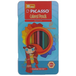 مداد رنگی 12 رنگ جعبه فلزی طرح دختر مو بلند پیکاسو PICASSO