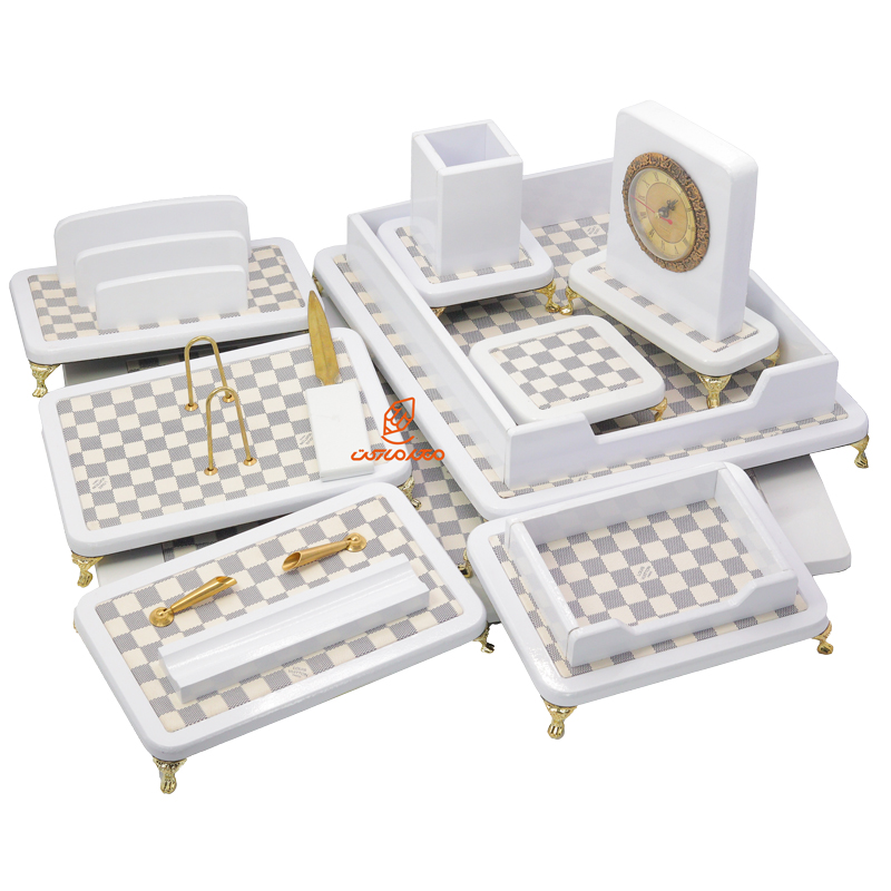 ست رومیزی مدیریتی 10 تکه طرح سفید های گلاس مدل P910 قائم