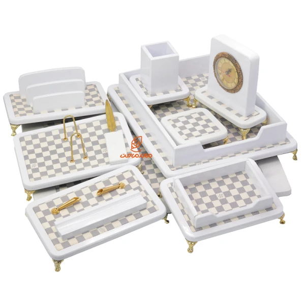 ست رومیزی مدیریتی 10 تکه طرح سفید های گلاس مدل P910 قائم
