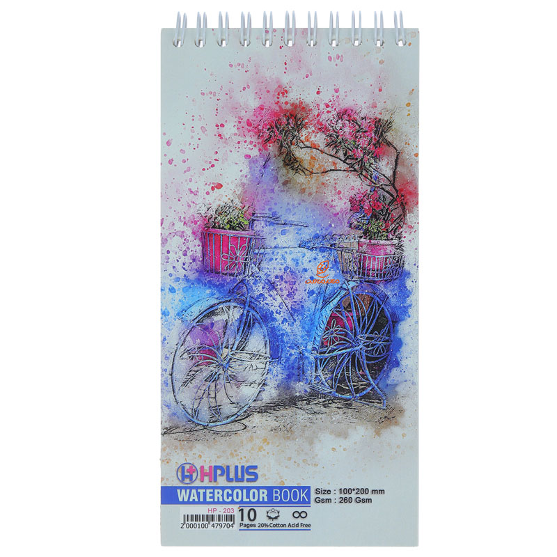دفترچه آبرنگ مدل HP-203 طرح دوچرخه اچ پلاس HPLUS