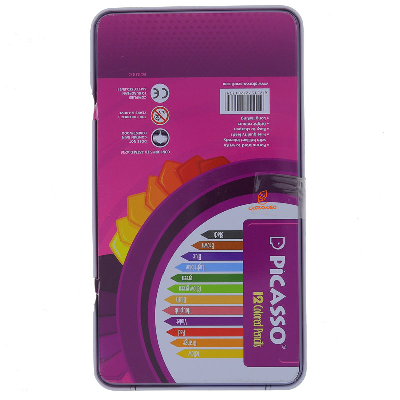 مداد رنگی 12 رنگ جعبه فلزی طرح پنگوئن پیکاسو PICASSO (1)