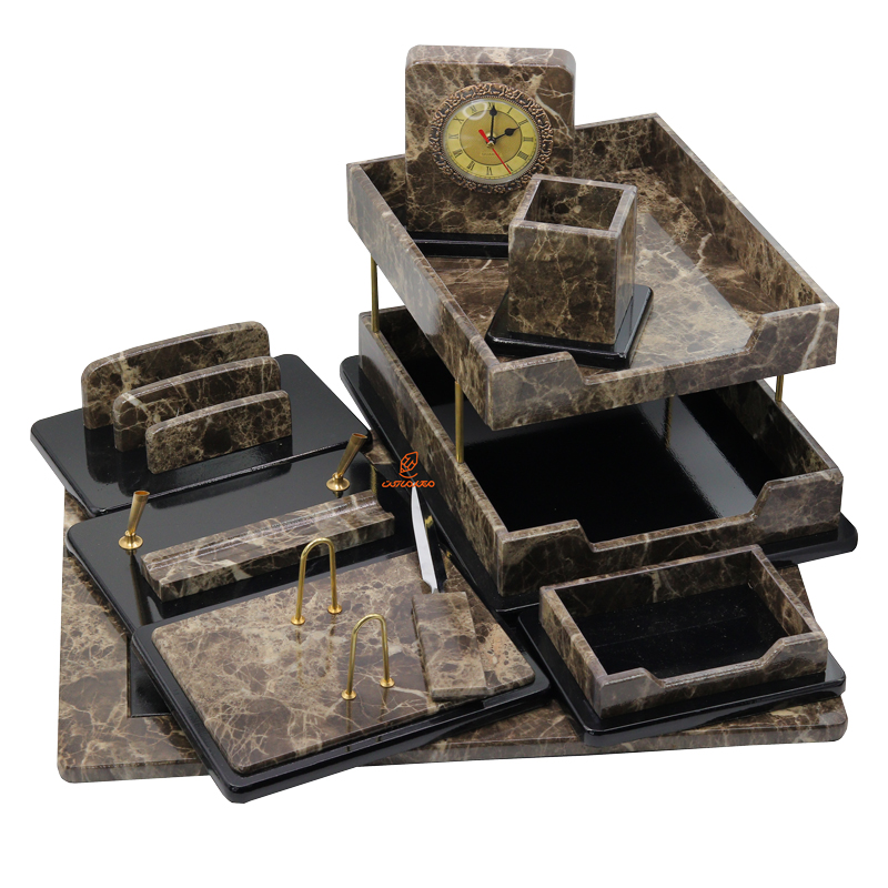 ست رومیزی مدیریتی 9 تکه طرح سنگ تیره مدل P310 قائم