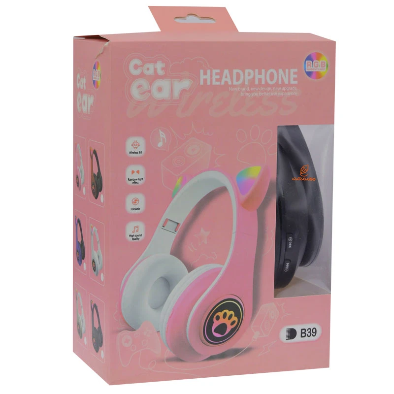 هدفون بلوتوثی مدل B39 گربه ای مشکی CAT EAR (2)