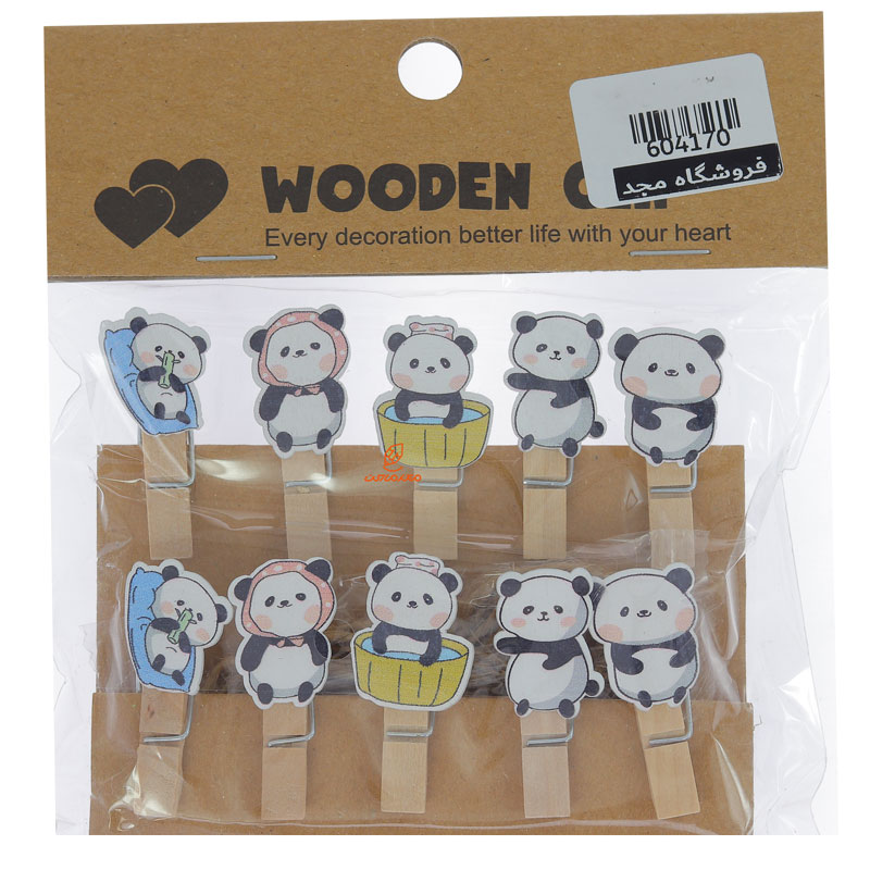 گیره چوبی فانتزی 10 عددی طرح پاندا WOODEN CLIP