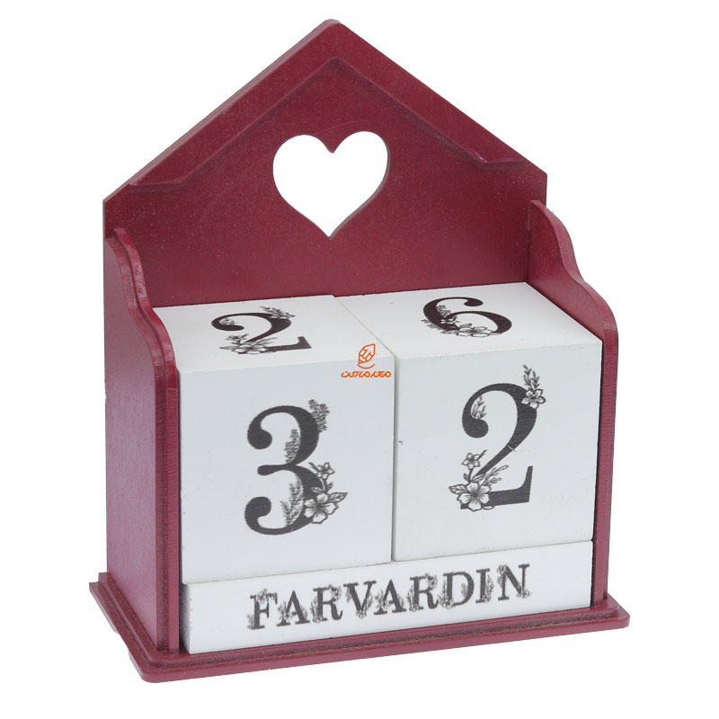 تقویم رومیزی مکعبی زرشکی فلور