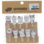 گیره چوبی فانتزی 10 عددی طرح گربه های رنگی WOODEN CLIP (2)