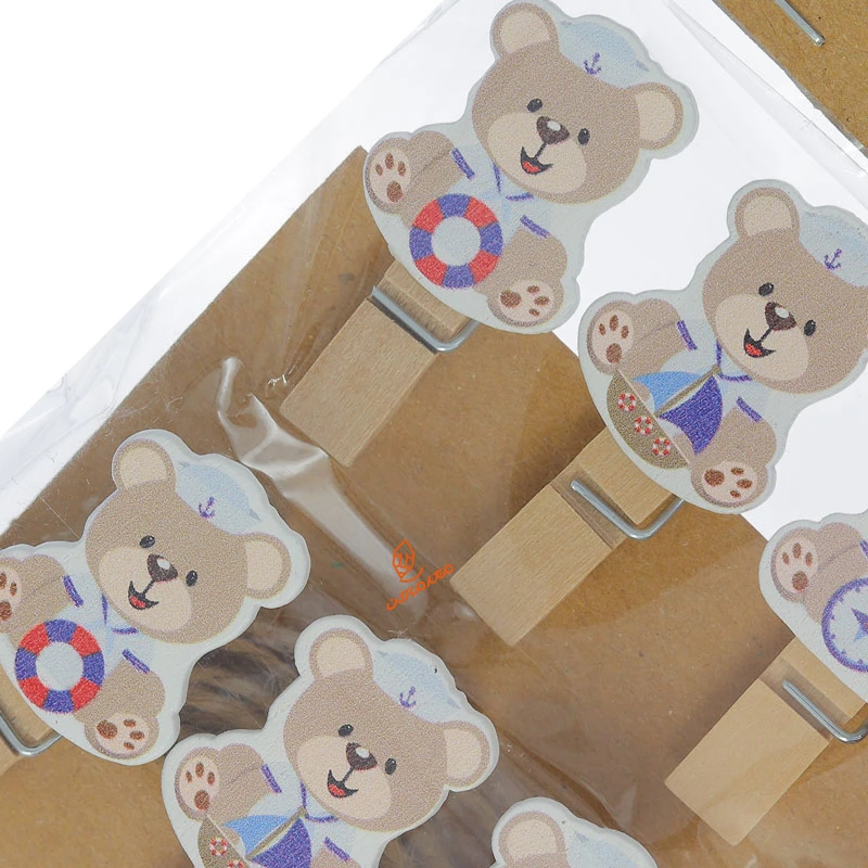 گیره چوبی فانتزی 10 عددی طرح خرس کوچولو WOODEN CLIP (1)