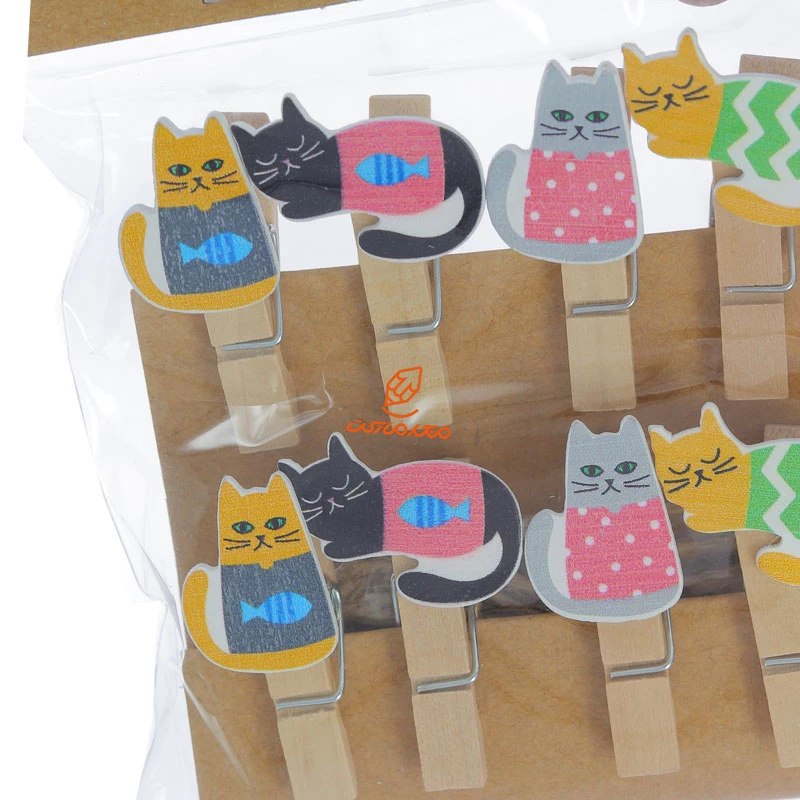 گیره چوبی فانتزی 10 عددی طرح گربه شاخ دار WOODEN CLIP (3)