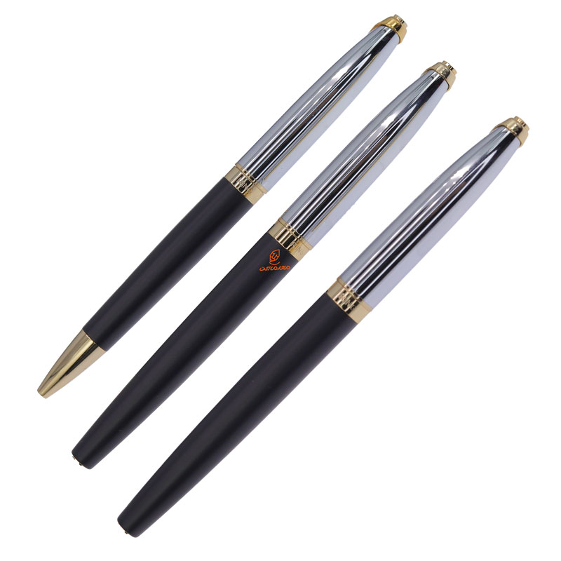 ست خودکار، خودنویس و روان نویس نیمه لاکی طلایی یوروپن مدل RING (4)