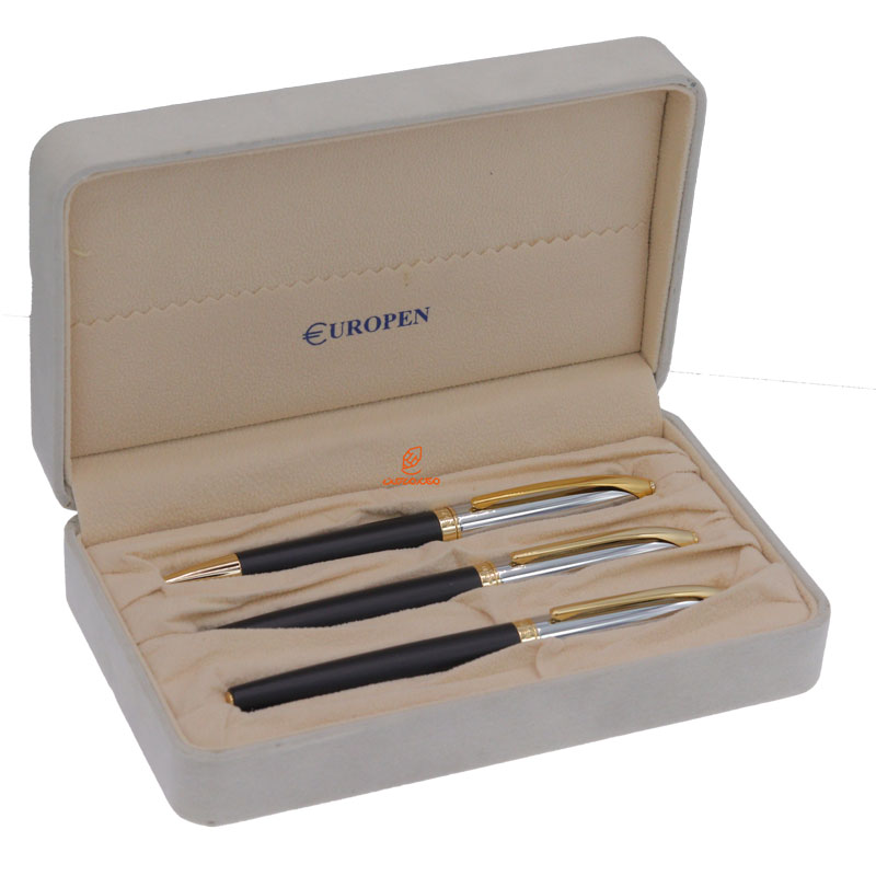 ست خودکار، خودنویس و روان نویس نیمه لاکی طلایی یوروپن مدل RING (2)
