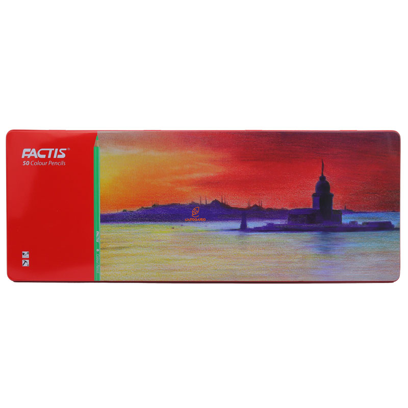 مداد رنگی 50 رنگ جعبه فلزی طرح شهر ساحلی فکتیس FACTIS