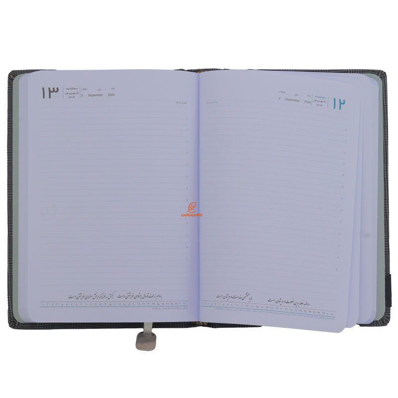 سالنامه (سررسید) 1403 طرح چرم پیچازی خاکستری ایلیا 201 (2)