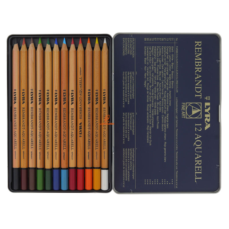 مداد رنگی آبرنگی 12 رنگ جعبه فلزی مدل REMBRANDT AQUARELL لیرا LYRA (4)