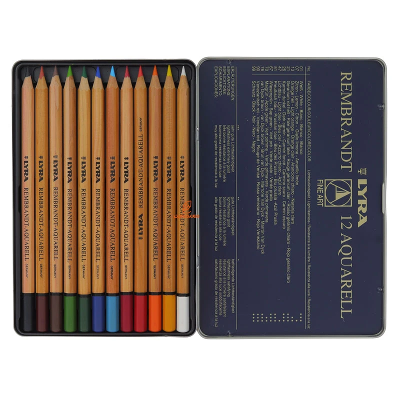 مداد رنگی آبرنگی 12 رنگ جعبه فلزی مدل REMBRANDT AQUARELL لیرا LYRA (4)