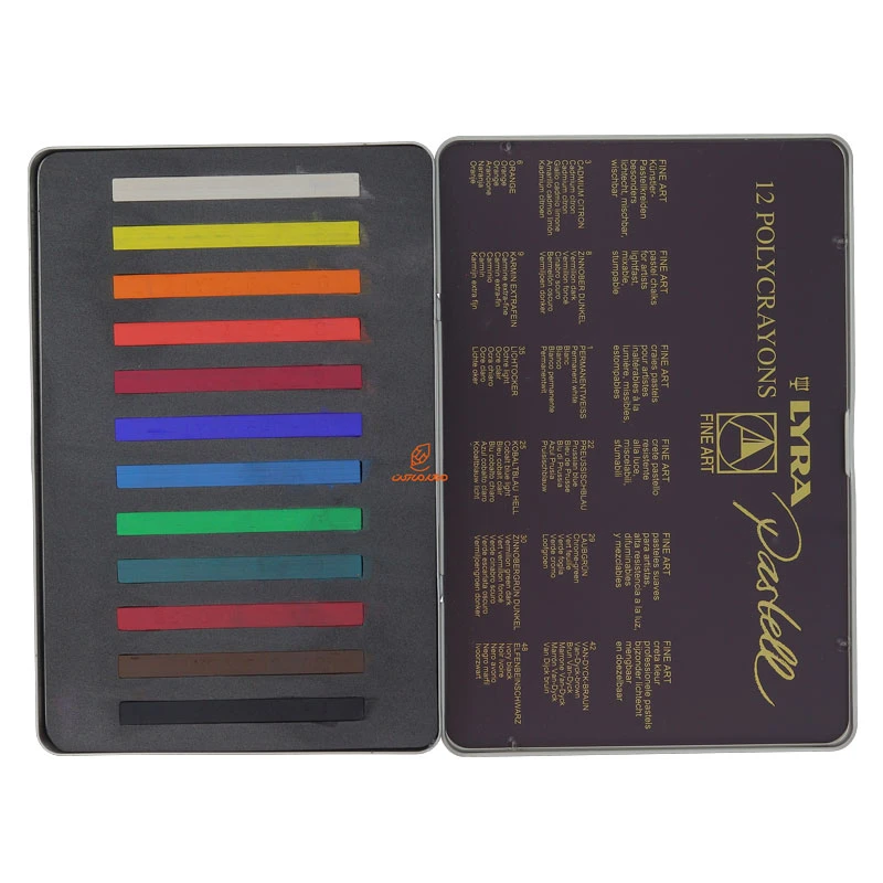 پاستل گچی 12 رنگ جعبه فلزی مدل POLYCRAYONS لیرا LYRA (4)