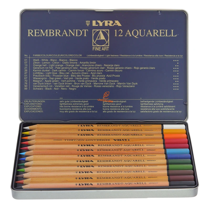 مداد رنگی آبرنگی 12 رنگ جعبه فلزی مدل REMBRANDT AQUARELL لیرا LYRA (1)