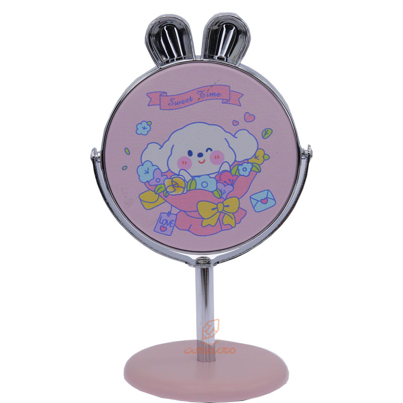 آینه پایه دار طرح خرگوش و دسته گل صورتی 2198