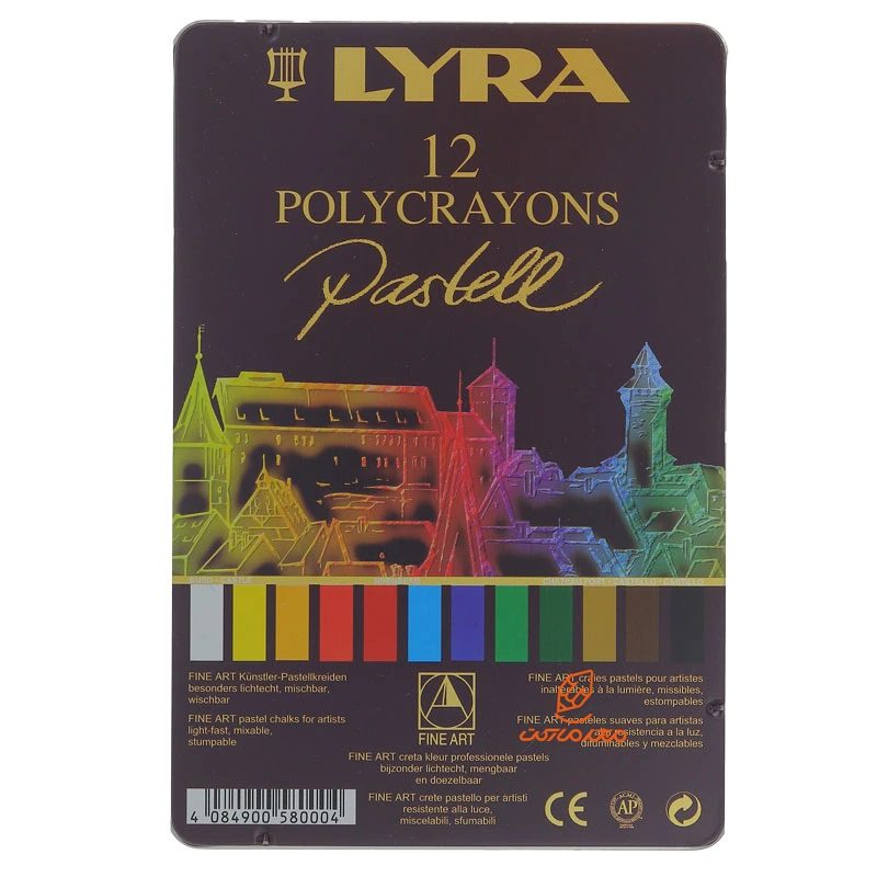 پاستل گچی 12 رنگ جعبه فلزی مدل POLYCRAYONS لیرا LYRA (2)